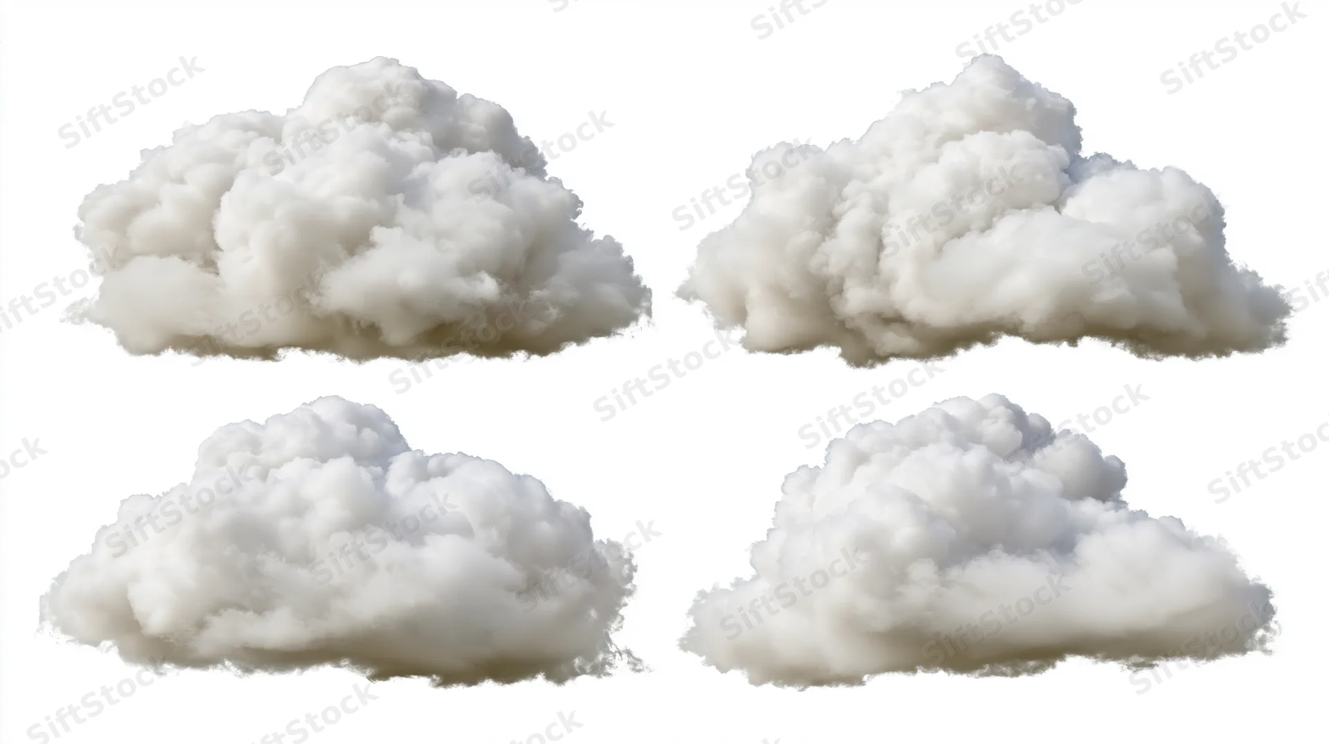 Four cumulus clouds arranged in a two-by-two grid on a white background