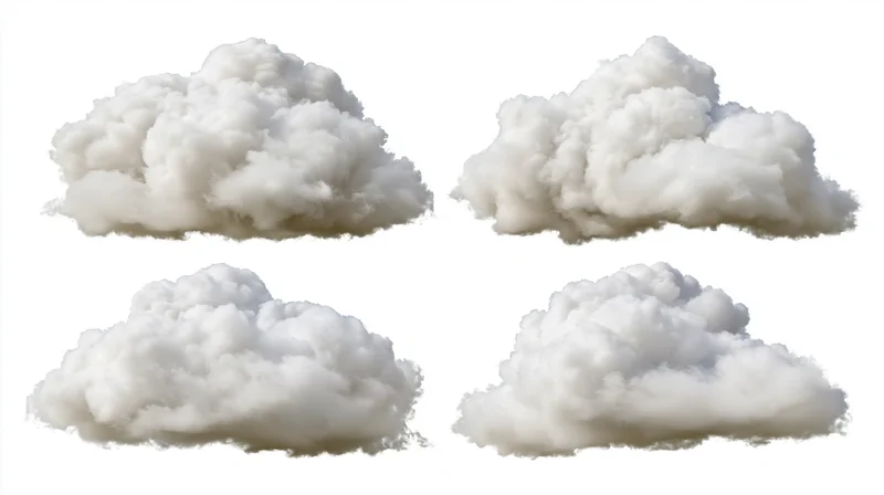 Four cumulus clouds arranged in a two-by-two grid on a white background