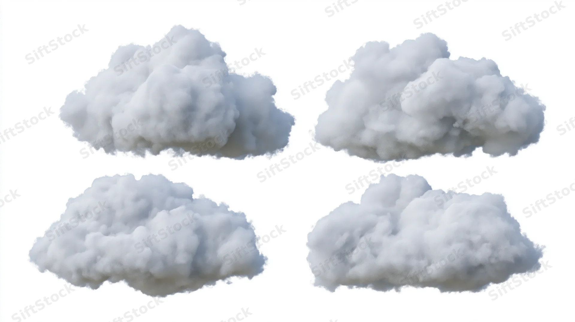 Four cumulus clouds arranged in a two-by-two grid on a white background