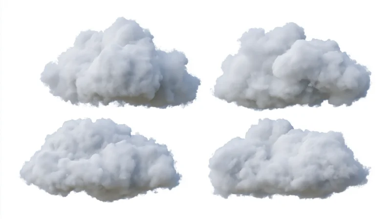 Four cumulus clouds arranged in a two-by-two grid on a white background
