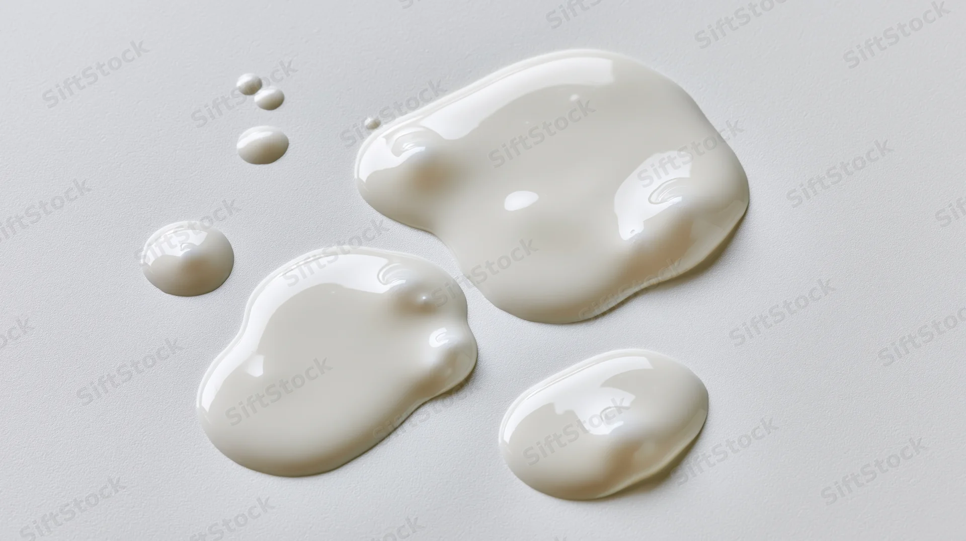 White cream puddles and droplets on a smooth surface