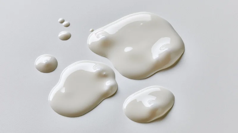 White cream puddles and droplets on a smooth surface
