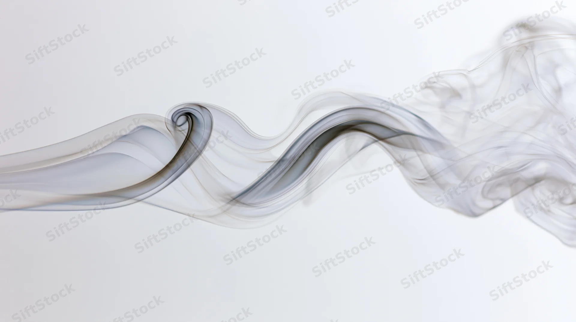Thin wisps of pale gray smoke drifting horizontally across a white background