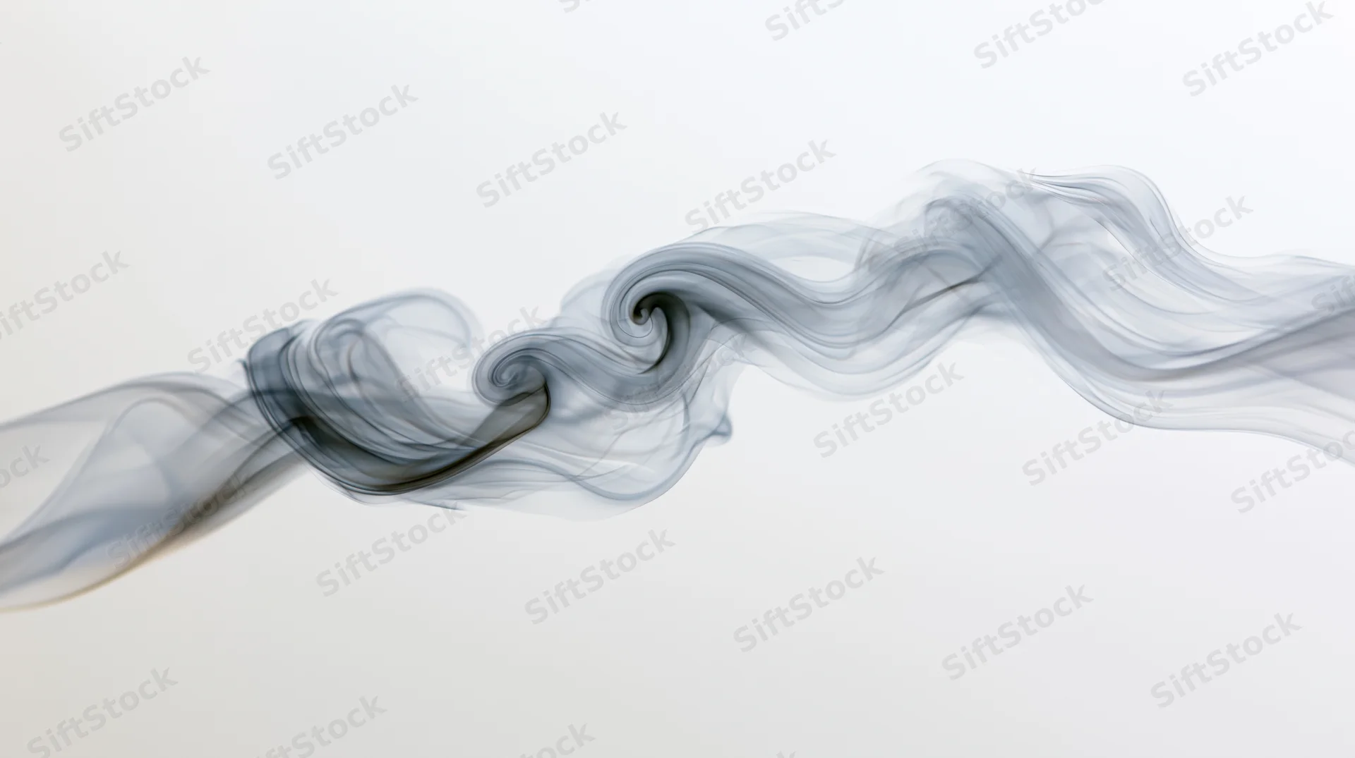 Thin wisps of pale gray smoke swirling horizontally across a white background
