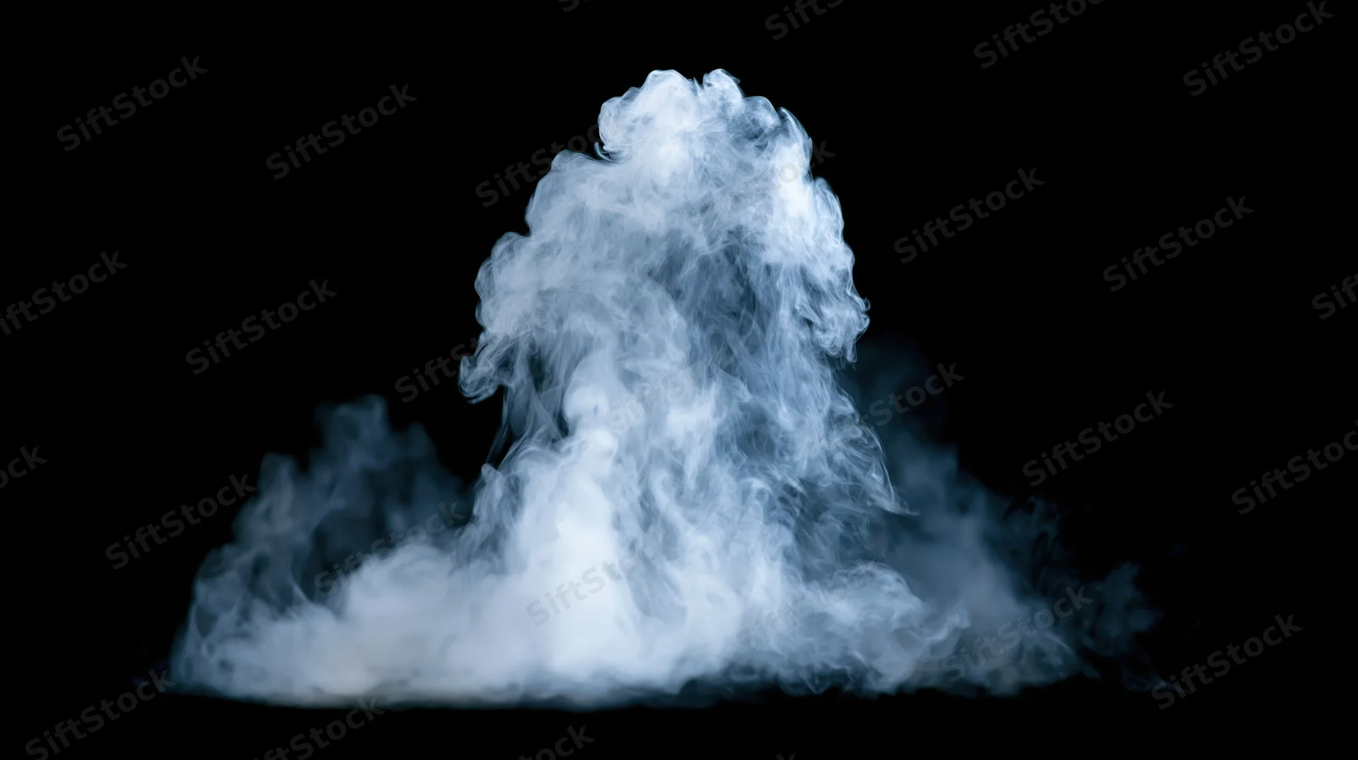 White-grey smoke rising and curling upward against a pure black background