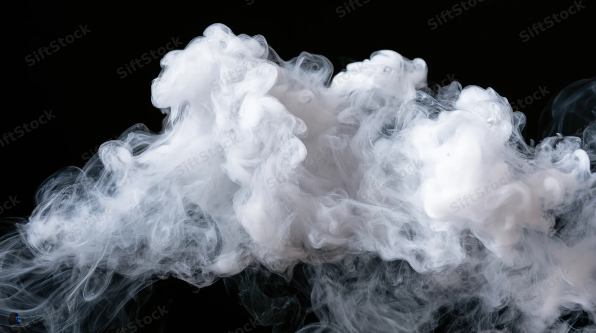 White smoke drifting and curling mid-air against a pure black background