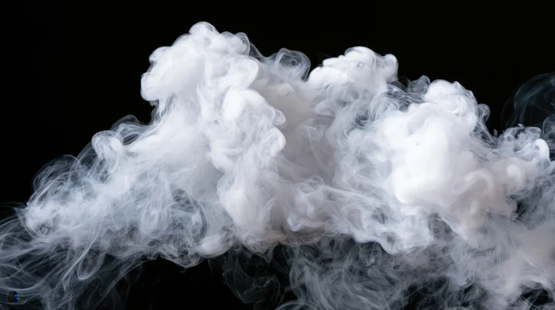 White smoke drifting and curling mid-air against a pure black background