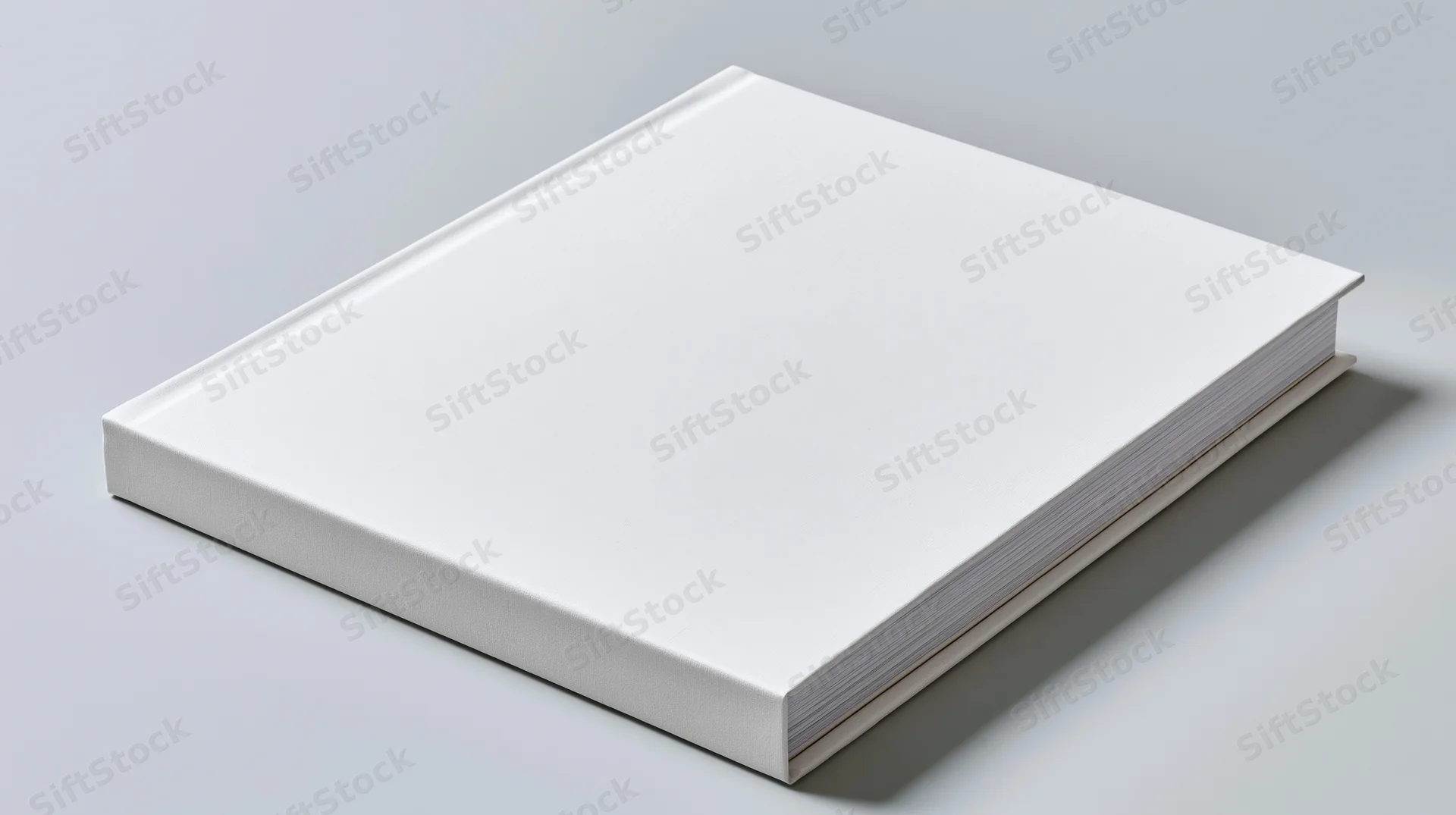 Blank white hardcover book lying flat on a neutral surface
