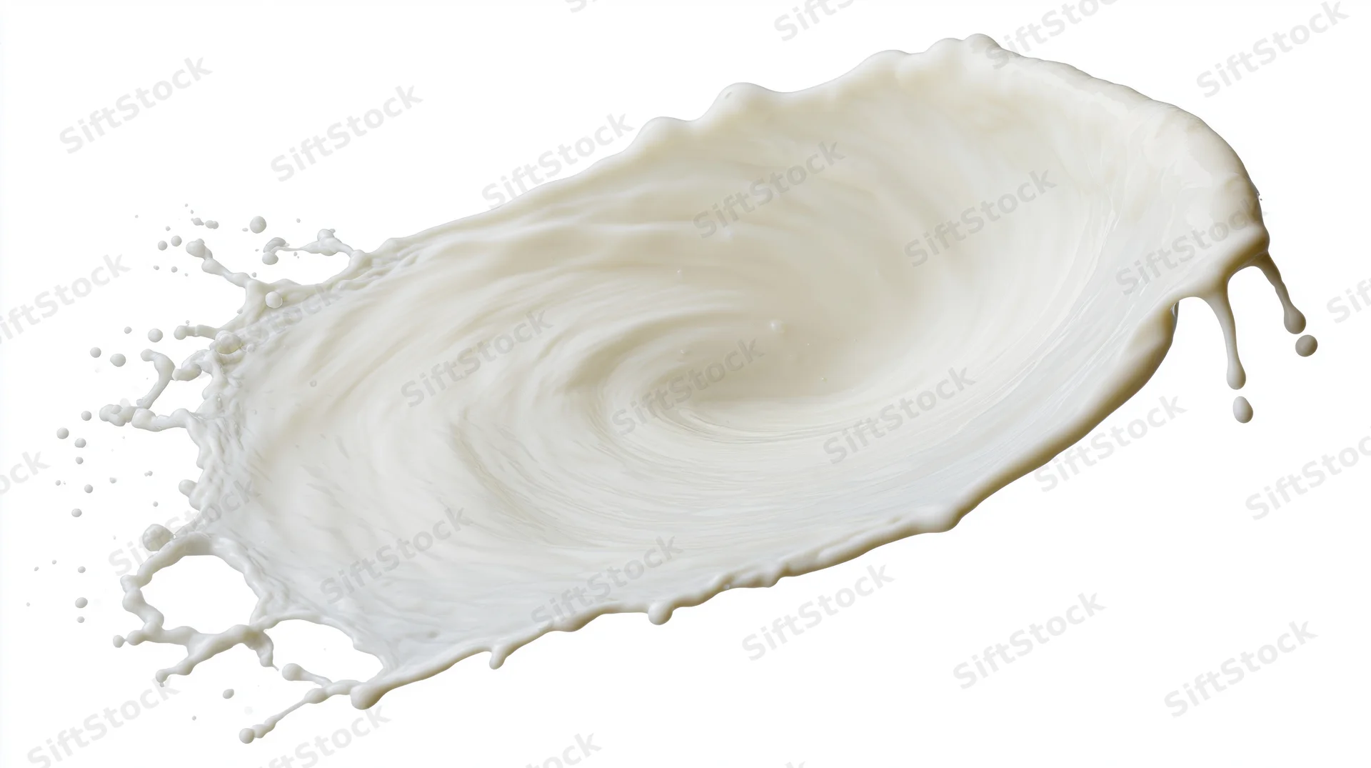 Swirling milk splash frozen mid-motion against white background