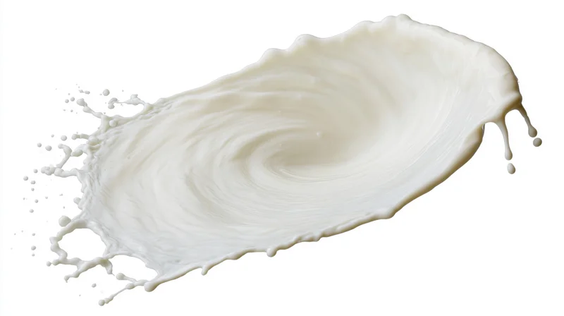 Swirling milk splash frozen mid-motion against white background