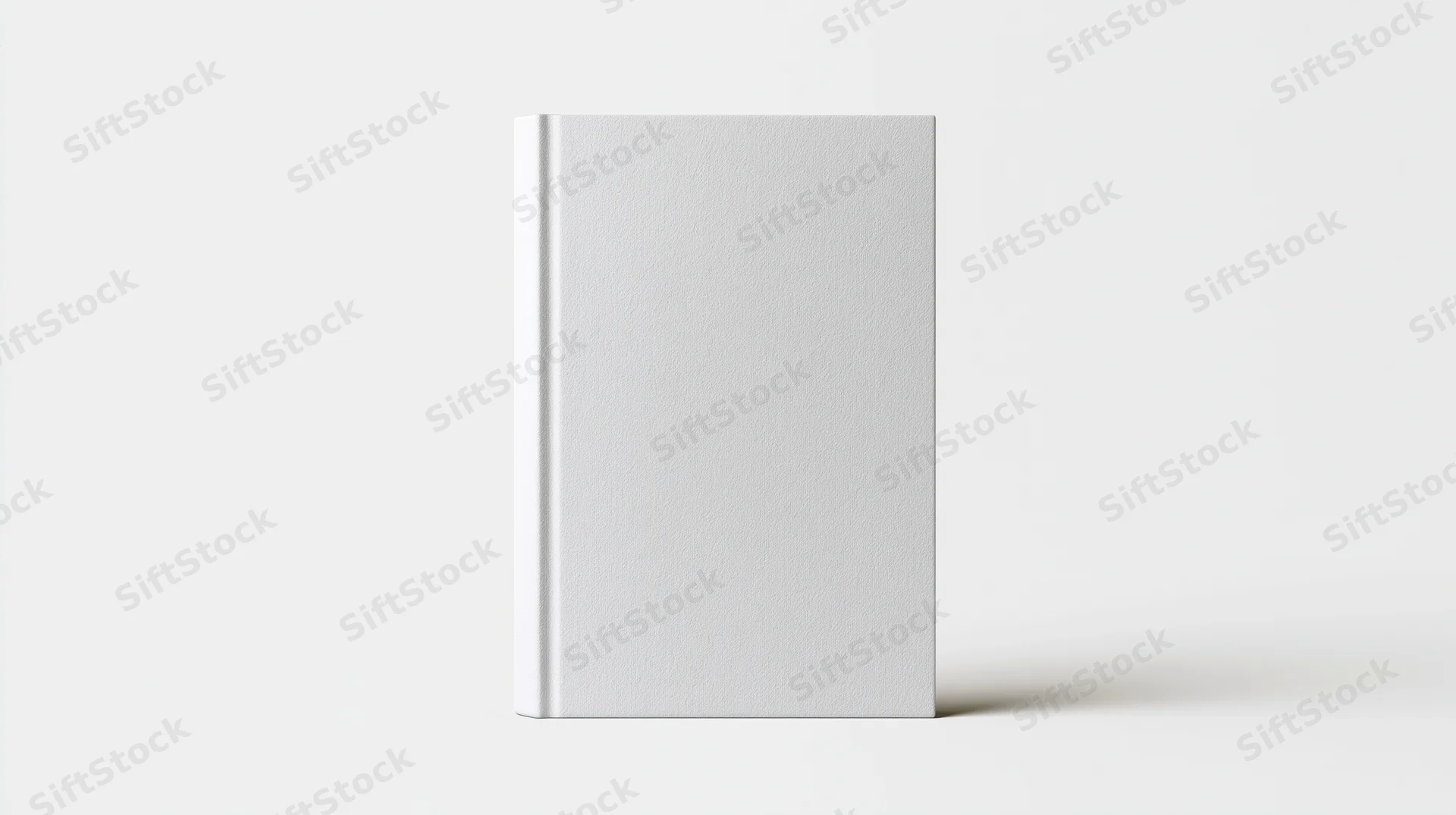 Plain white hardcover book standing upright centered on white background