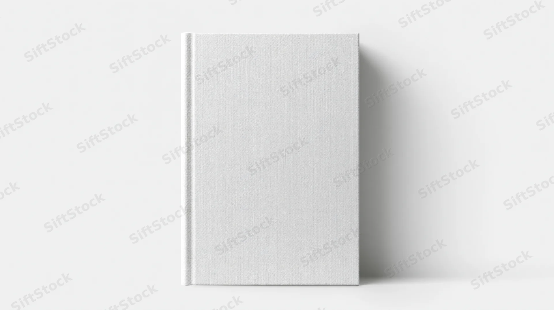 Plain white hardcover book standing upright centered against white background