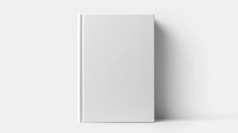 Plain white hardcover book standing upright centered against white background