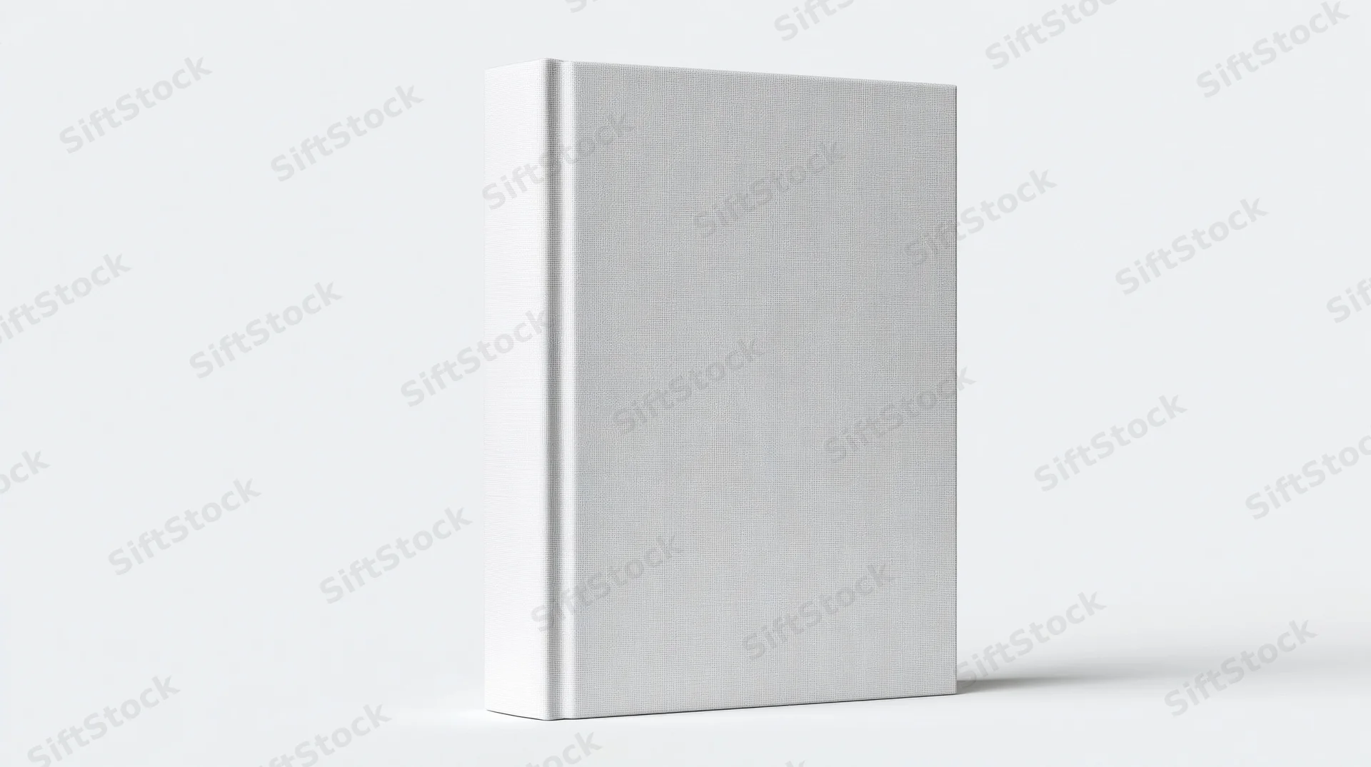 Plain white hardcover book standing upright centered against white background