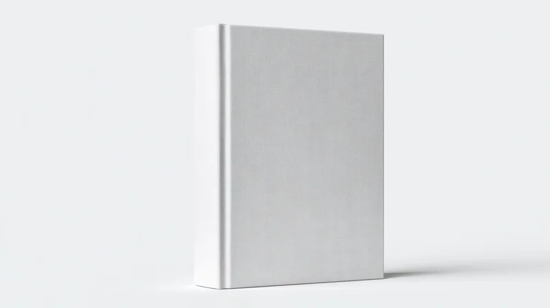 Plain white hardcover book standing upright centered against white background