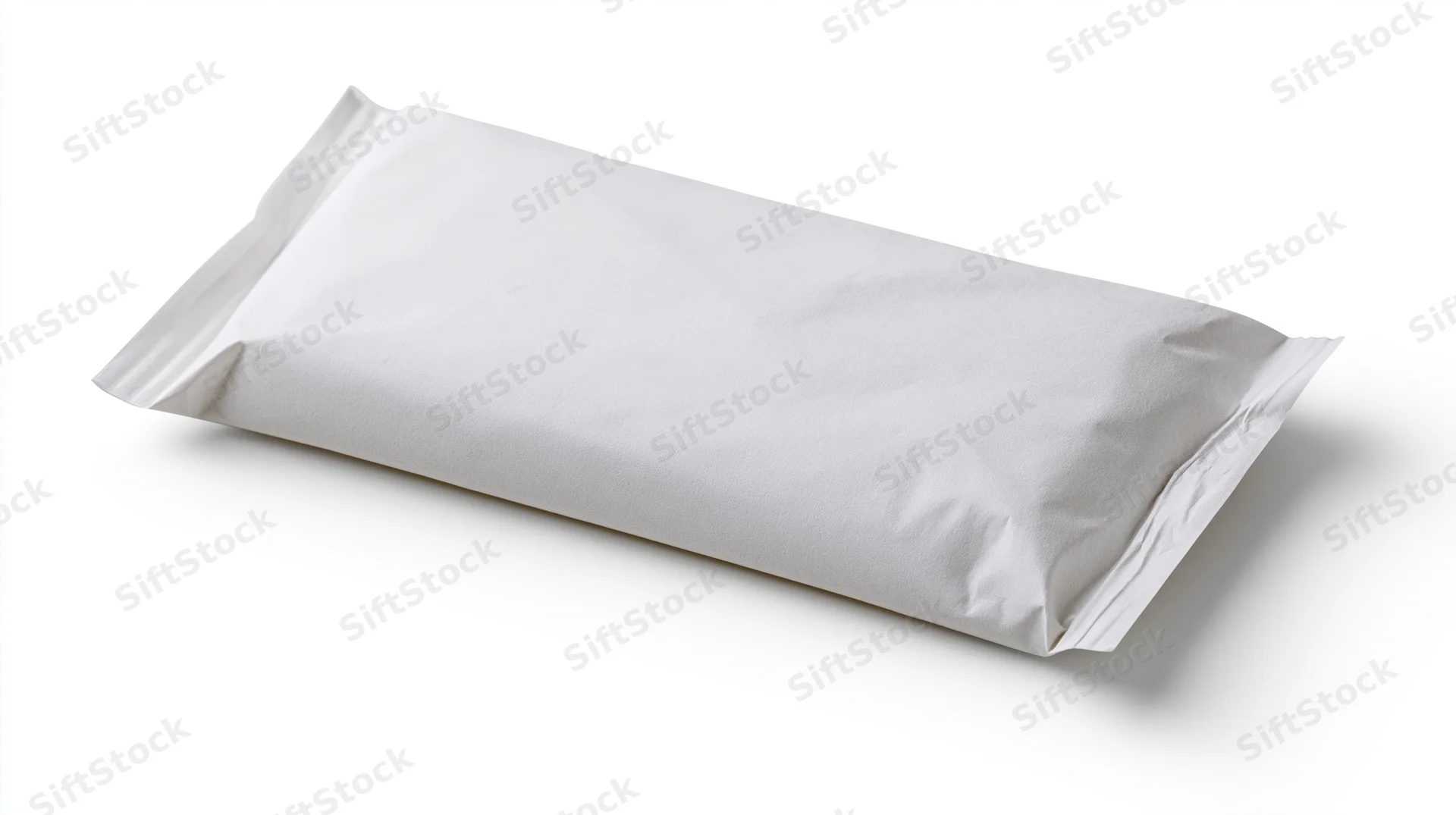 Plain white chocolate bar wrapper lying flat on white background
