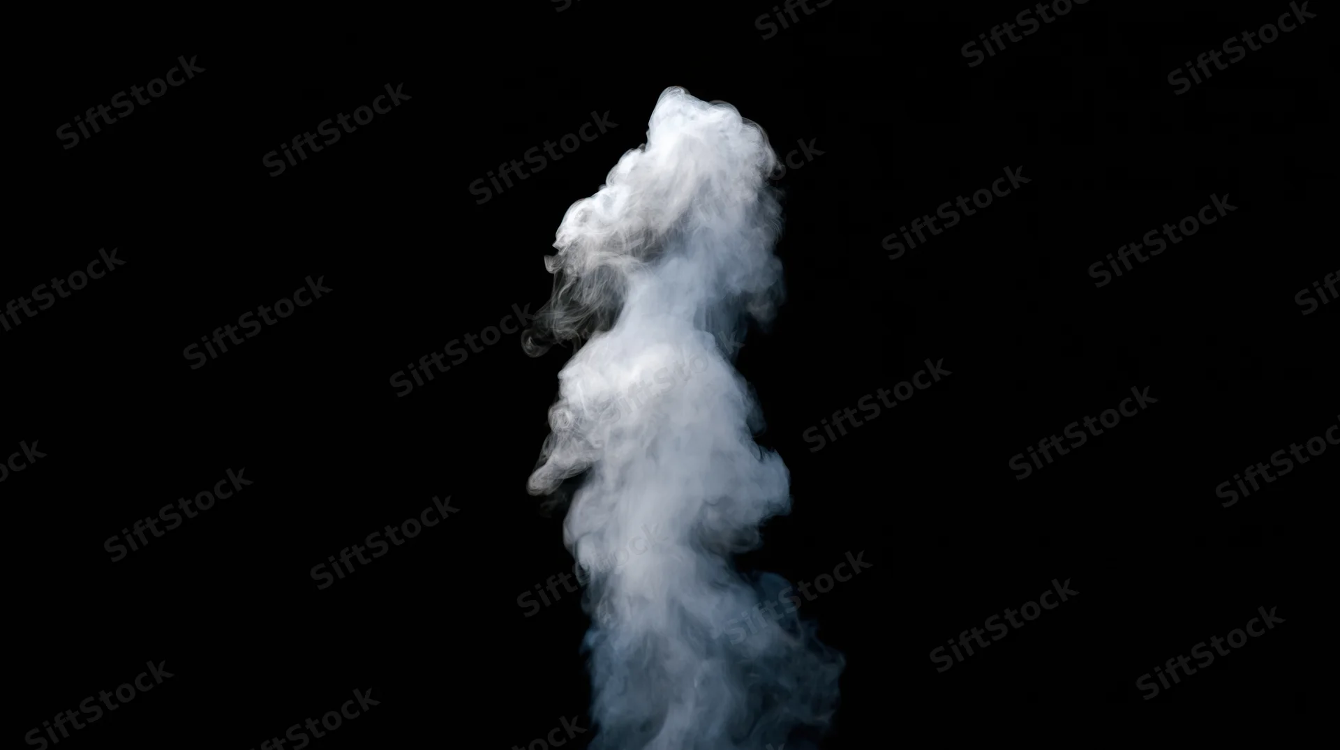 Rising plume of white smoke drifting upward against black background
