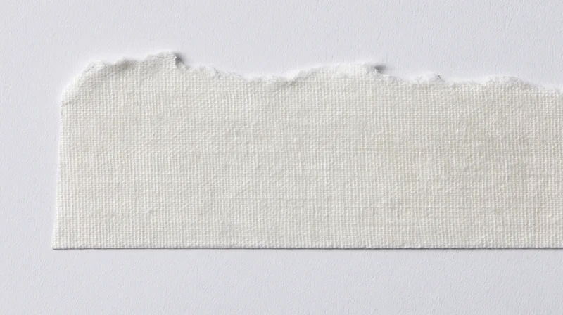 Torn strip of white adhesive tape on a plain surface