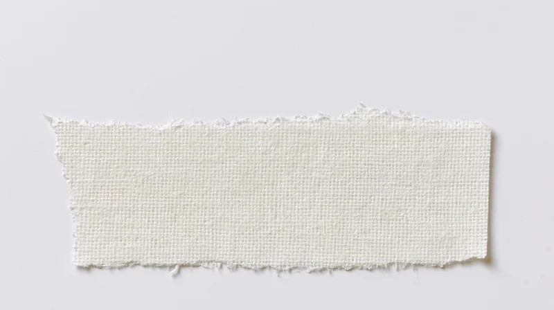 Torn strip of white adhesive tape on plain surface