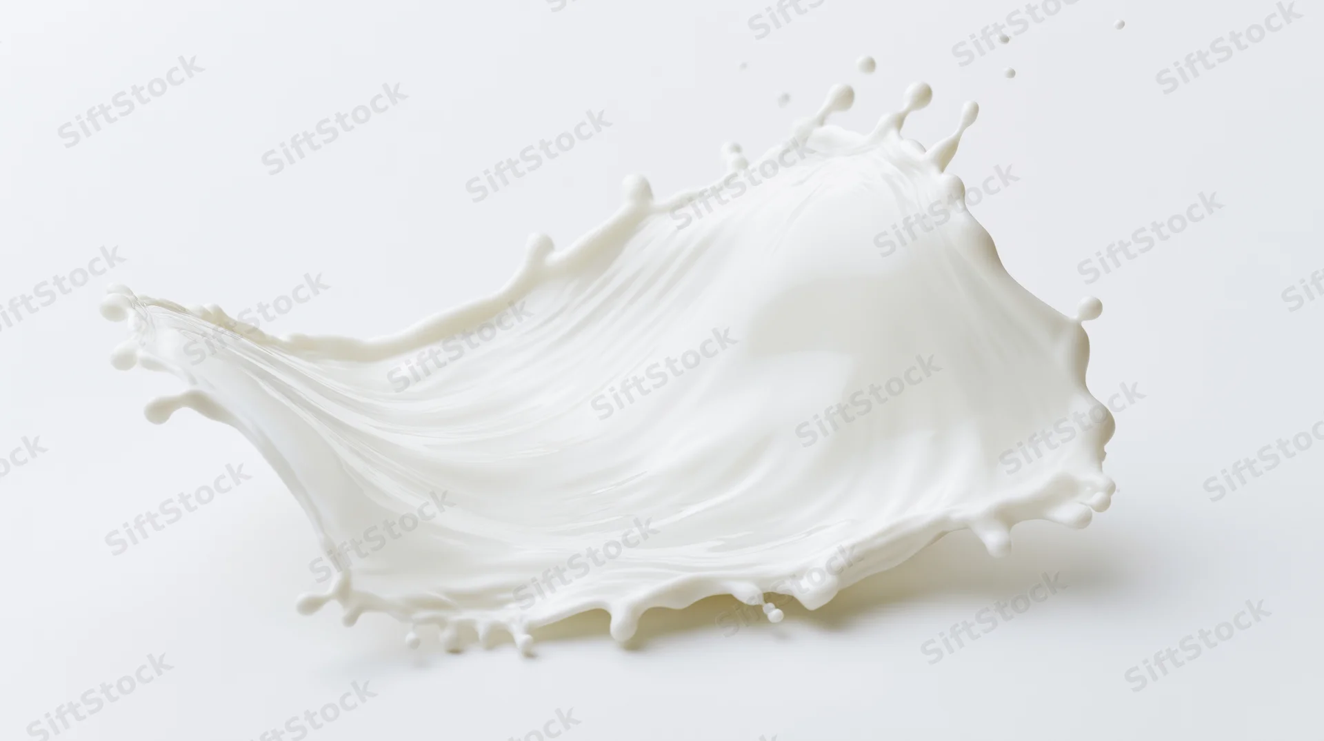 Milk splash in mid-air forming a wave shape against a white background