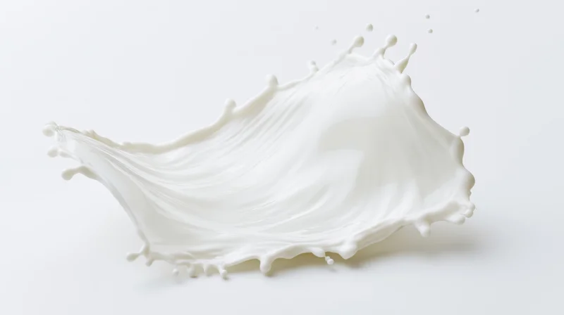 Milk splash in mid-air forming a wave shape against a white background