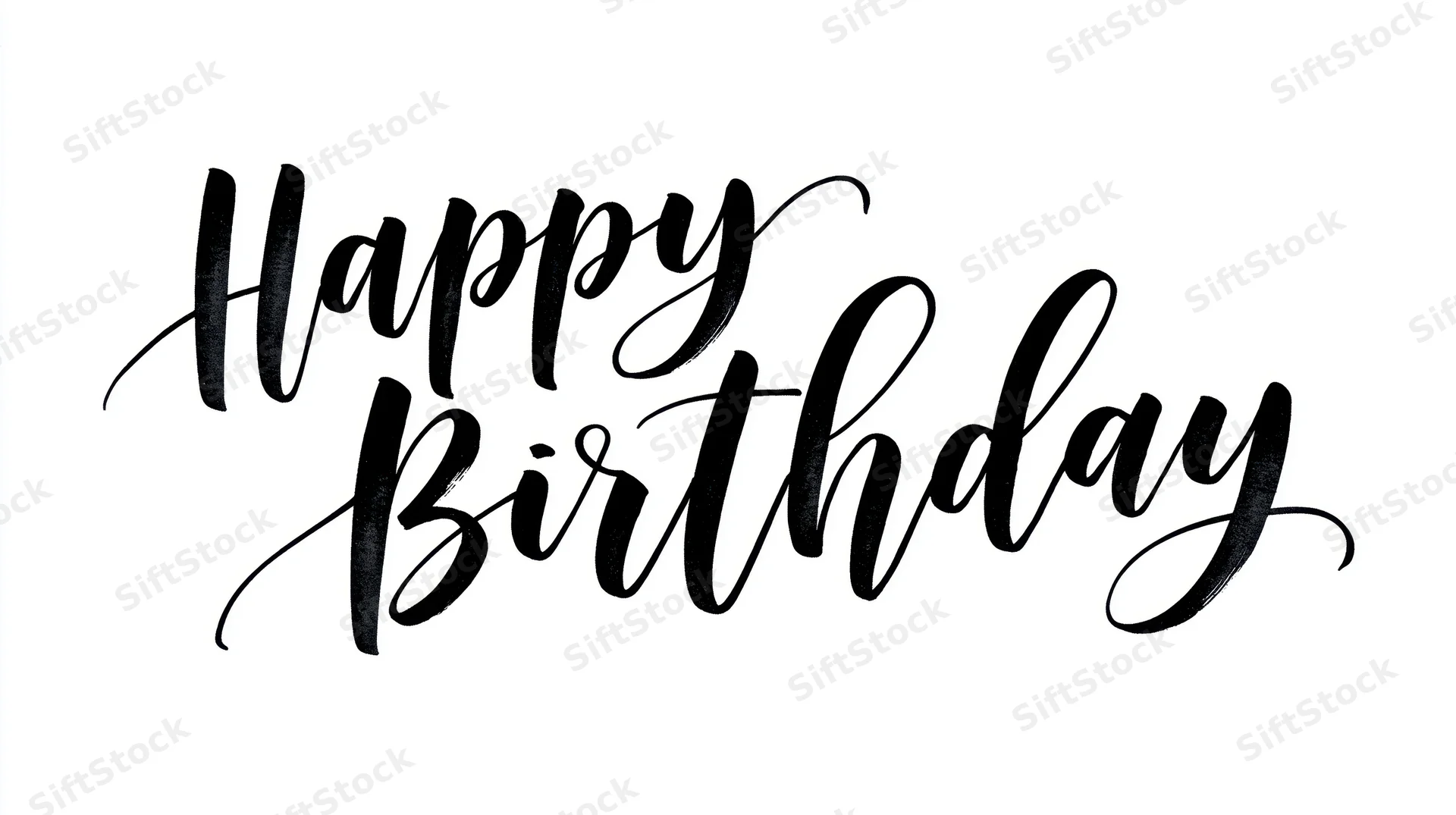 Black brush calligraphy reading happy birthday on white background