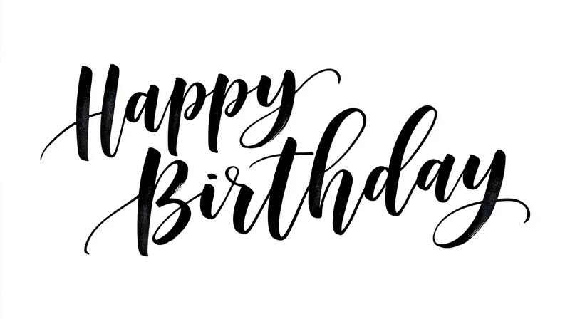 Black brush calligraphy reading happy birthday on white background