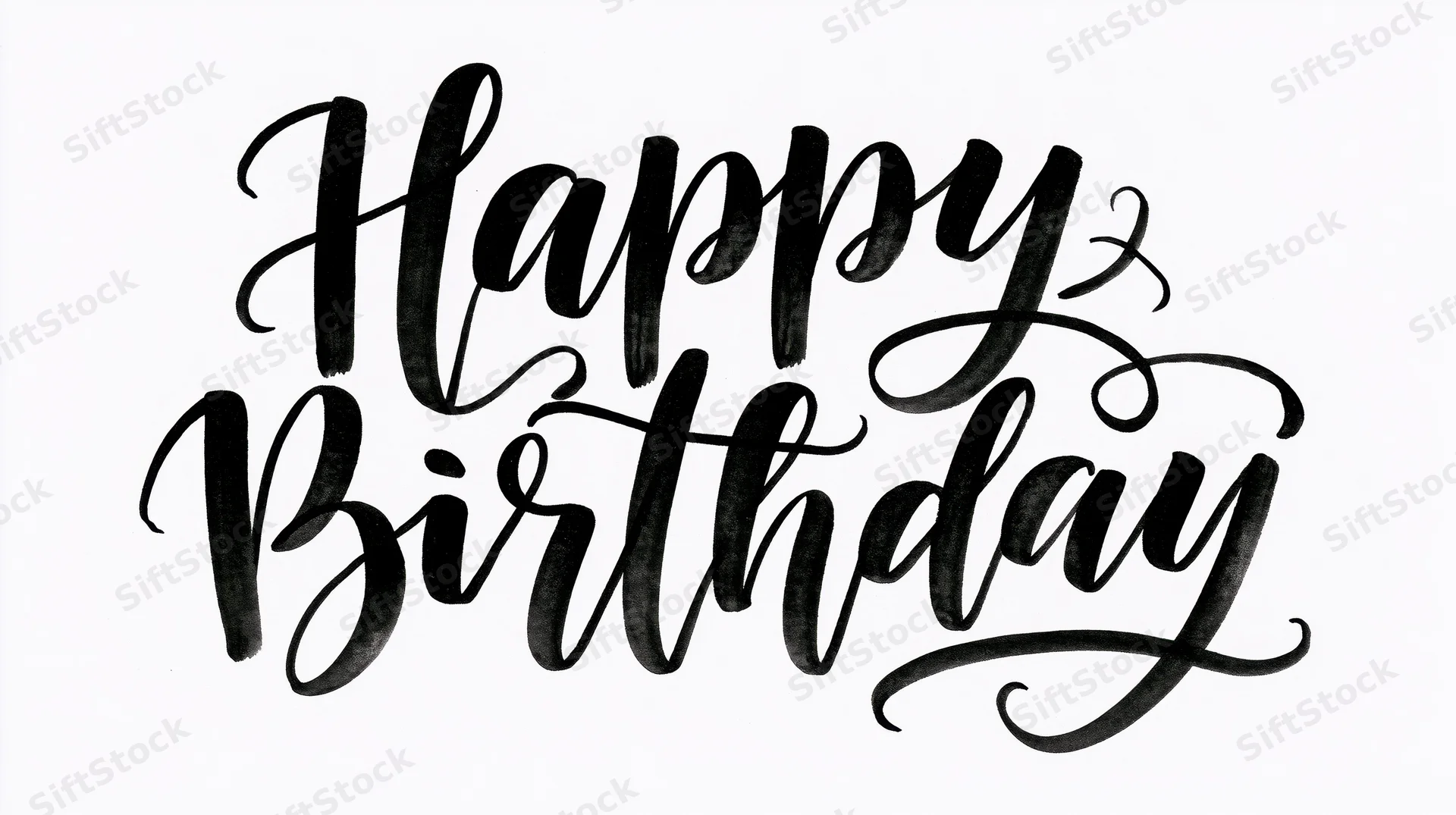 Black brush calligraphy reading happy birthday on white background