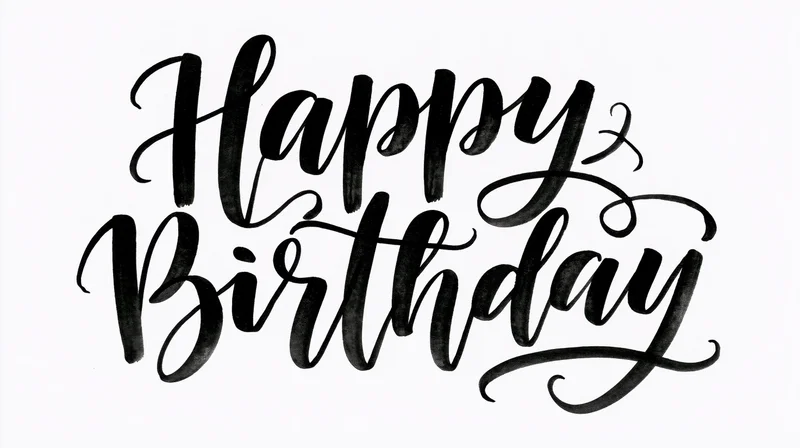 Black brush calligraphy reading happy birthday on white background