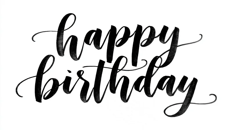 Black brush calligraphy reading happy birthday on white background