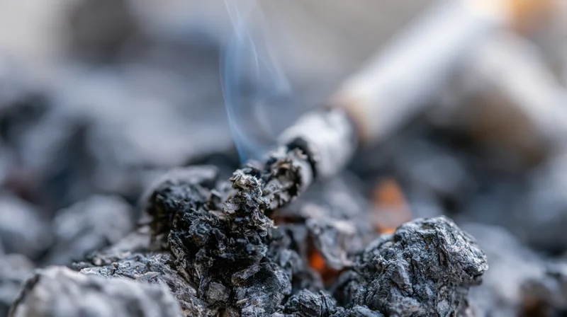 Cigarette being stubbed out in a pile of ash and embers closeup
