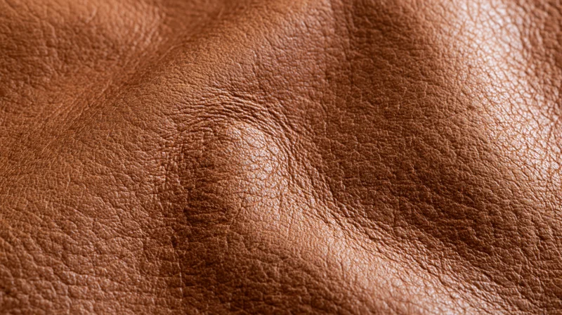 Close-up of tan cognac leather surface showing natural grain and texture