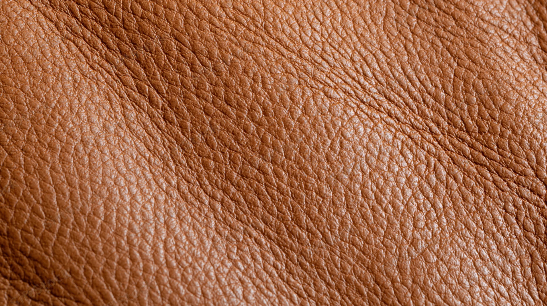 Close-up of tan cognac leather surface showing natural grain and texture