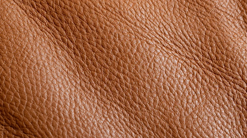 Close-up of tan cognac leather surface showing natural grain and texture
