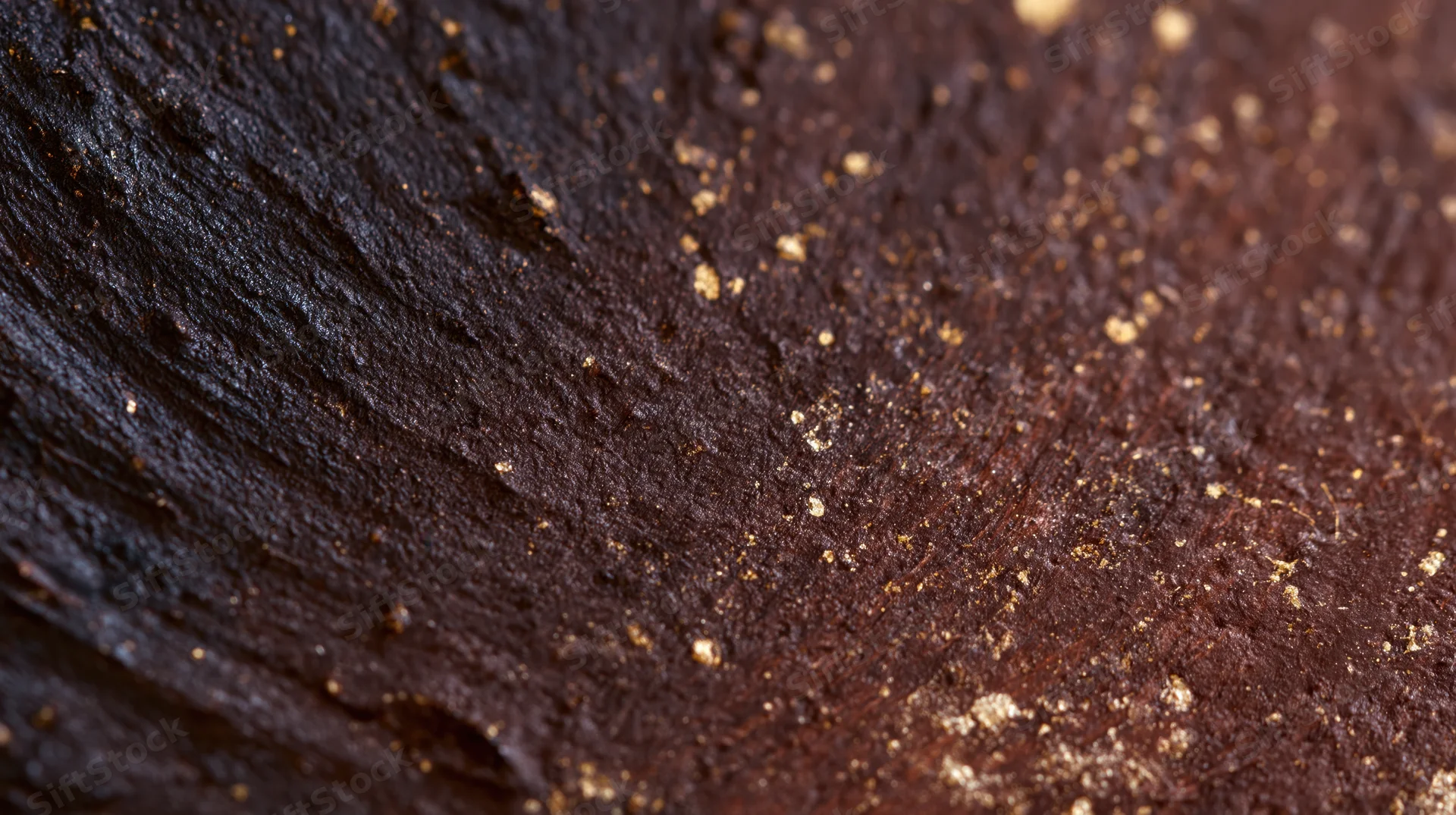 Close-up of dark chocolate surface with textured cocoa particles