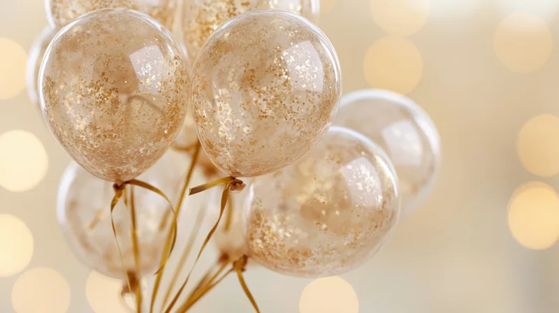 Cluster of glitter-filled transparent balloons tied together