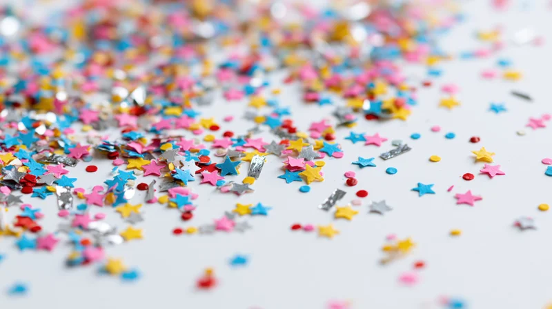 Colorful star-shaped confetti scattered across a white surface