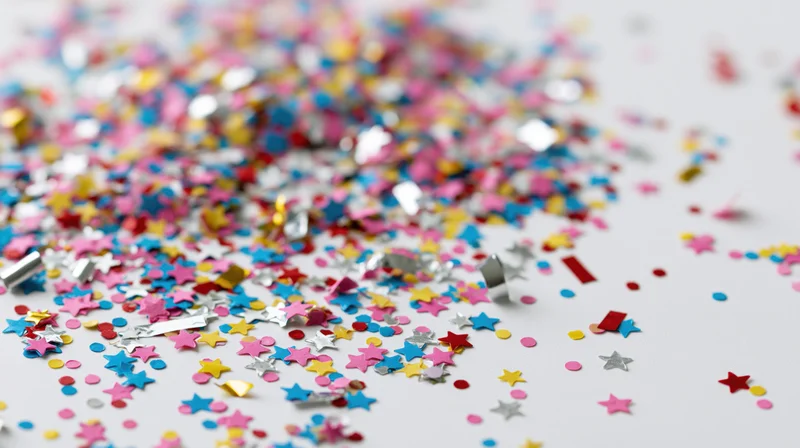 Colorful confetti and star-shaped paper pieces scattered