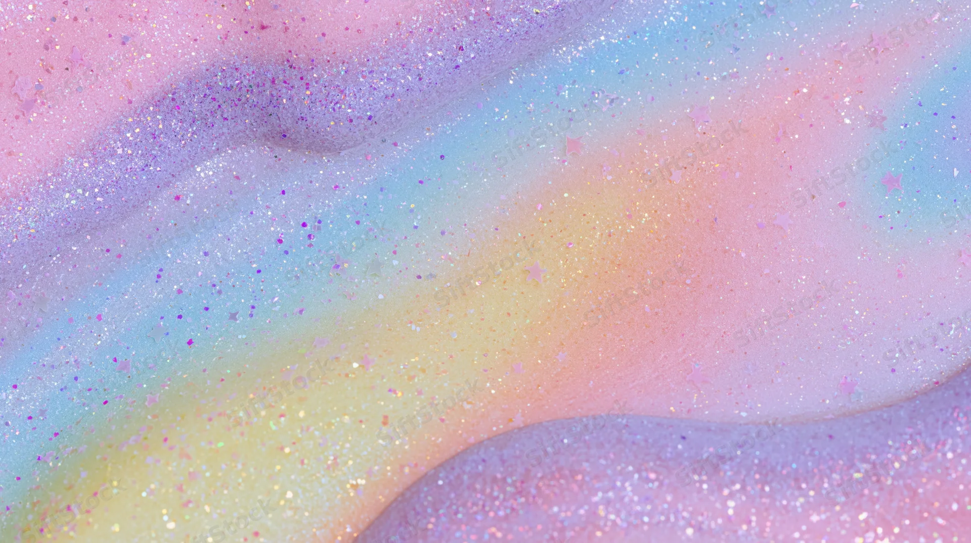 Wavy pastel glitter background with rainbow swirls and sparkling texture