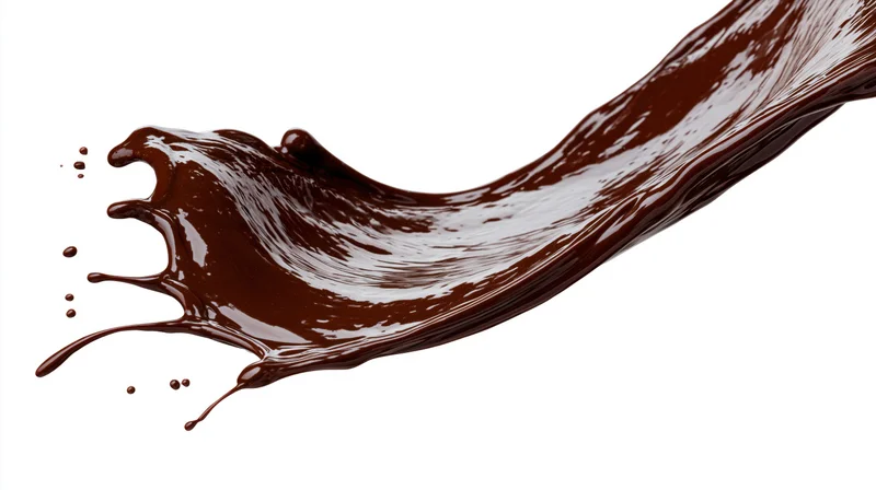 Dark chocolate liquid splashing in mid-air against white background