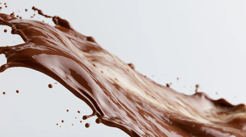 Liquid milk chocolate mid-splash frozen in motion against white background