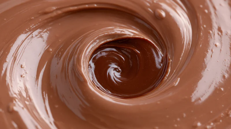 Swirling milk chocolate forming a glossy spiral vortex in close-up view