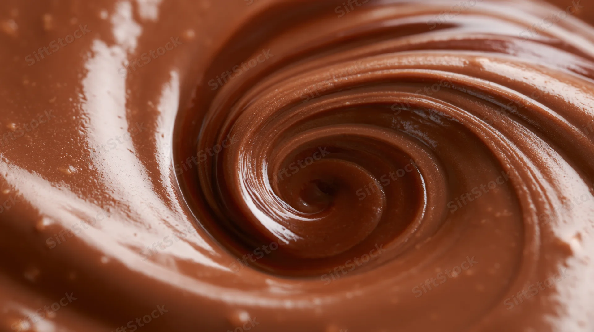 Melted milk chocolate swirled into a spiral vortex pattern