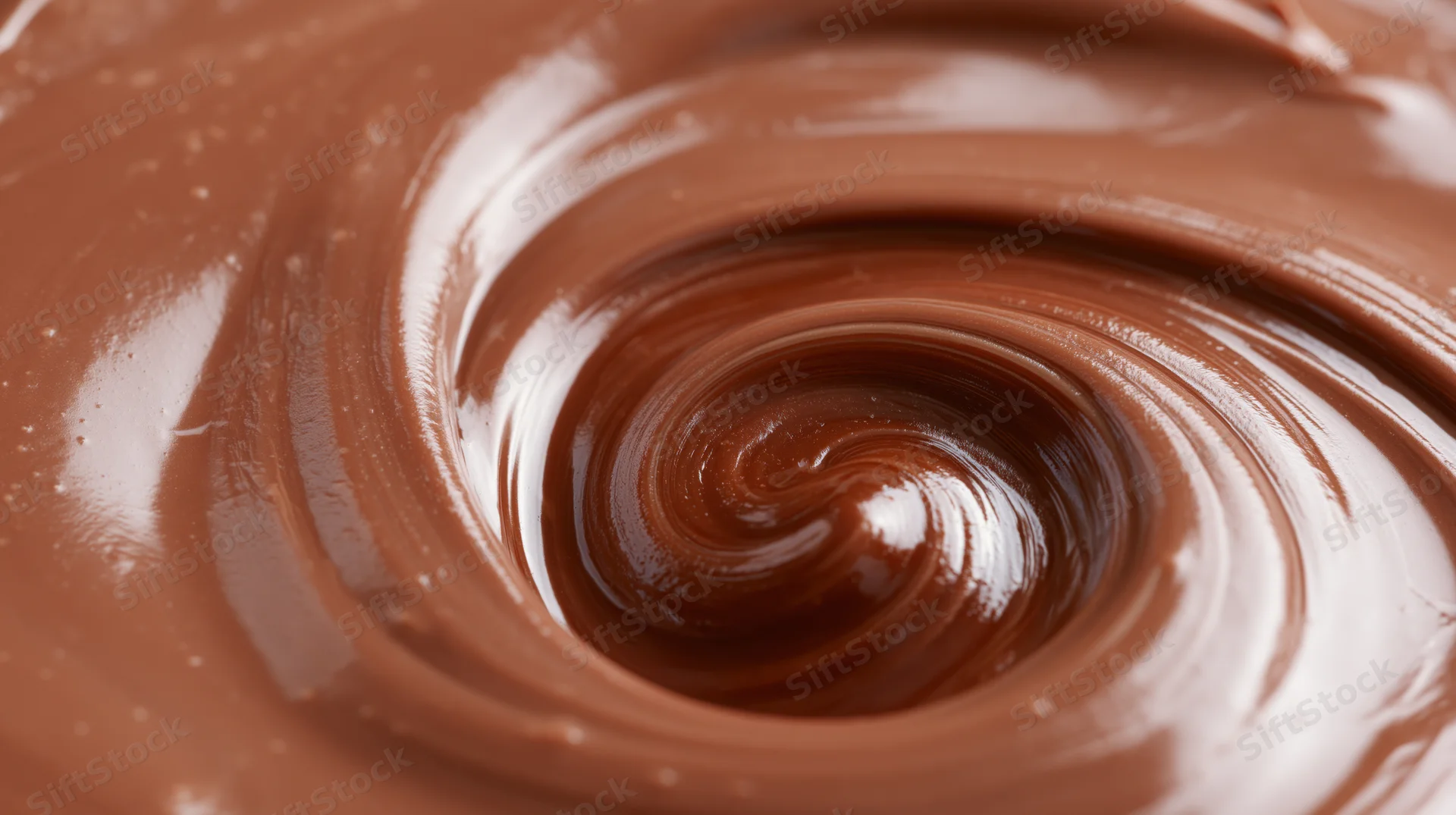 Melted milk chocolate swirled into a spiral vortex pattern