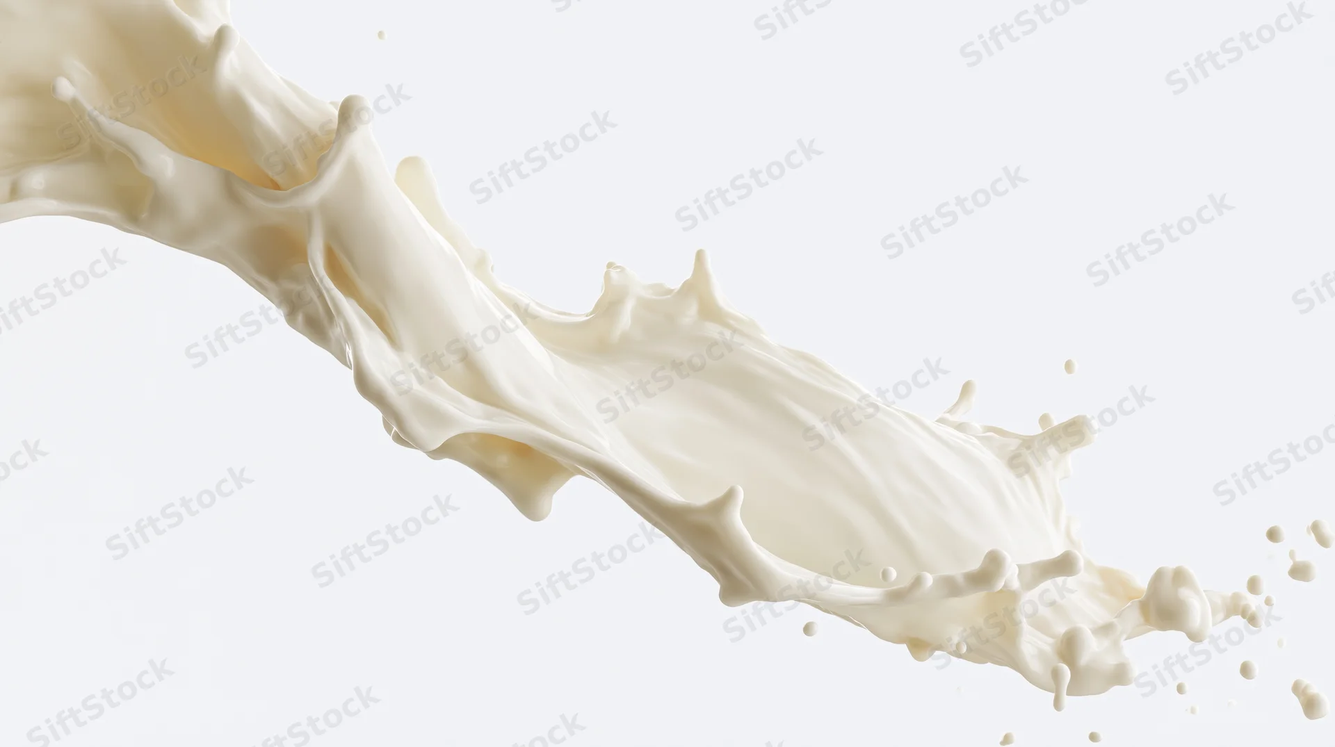 Milk splashing mid-air against a pure white background