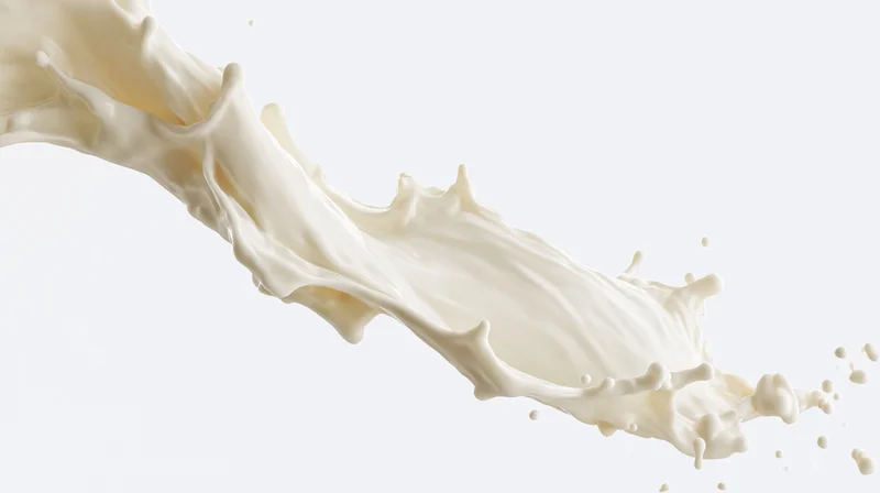 Milk splashing mid-air against a pure white background