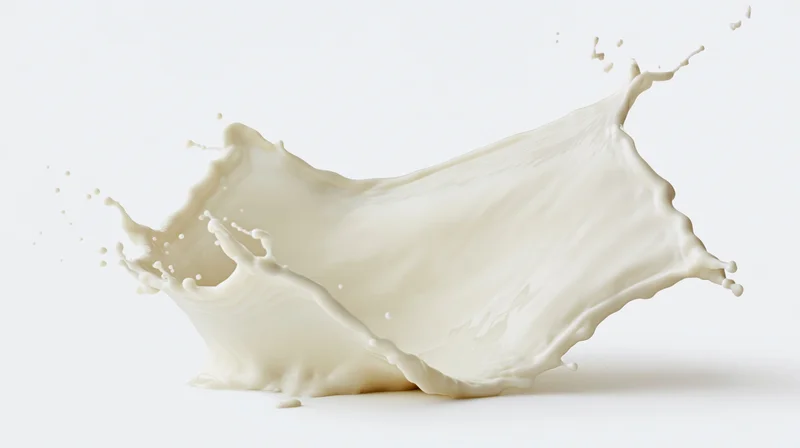 Milk splash frozen midair in sweeping wave shape against white background