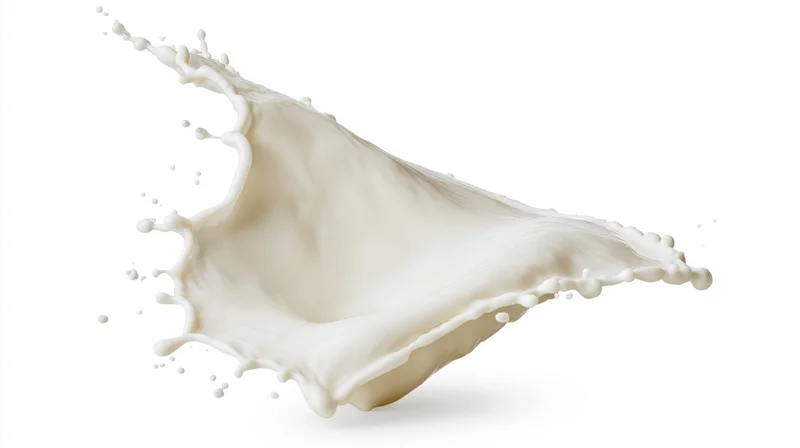 Milk splash frozen midair in sweeping wave shape against white background