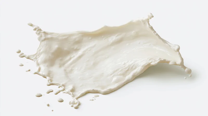 Milk splash frozen midair in sweeping wave shape against white background