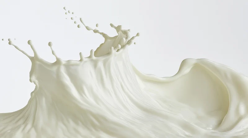 Milk splash frozen mid-motion against a pure white seamless background
